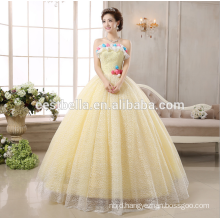 Sleeveless corset Yellow taffeta wedding dress puffy prom dress